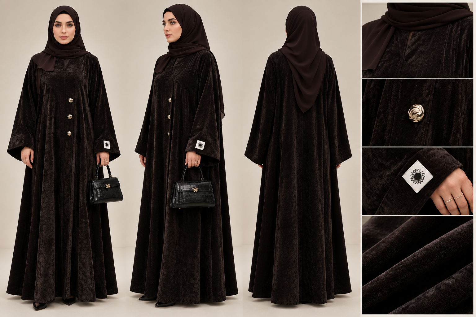 Brown velvet abaya